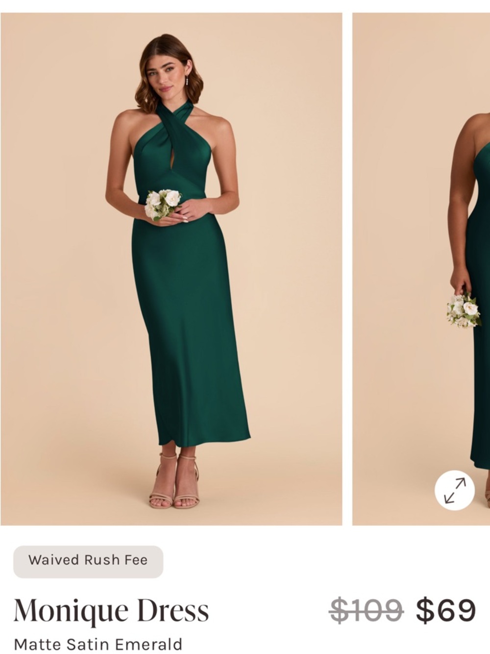 Birdy Grey Monique Matte Satin Emerald Halter Midi Dress